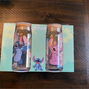 Disney Lilo and Stitch GLASS TUMBLER WITH BAMBOO LID AND STRAW SET 16oz each